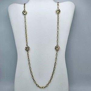 Sweater Necklace Goldtone Station Open Links Fashion